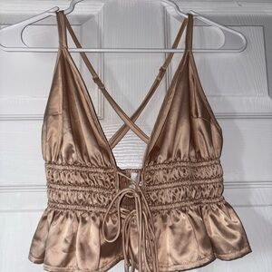 Elegant Satin Tan Women's Top